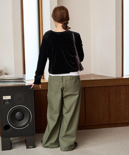 休閒寬鬆後幅斜紋長褲