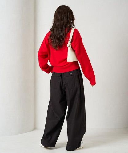 休閒寬鬆後幅斜紋長褲