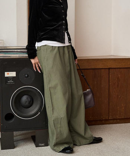 休閒寬鬆後幅斜紋長褲