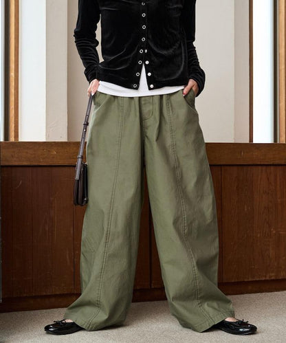 休閒寬鬆後幅斜紋長褲