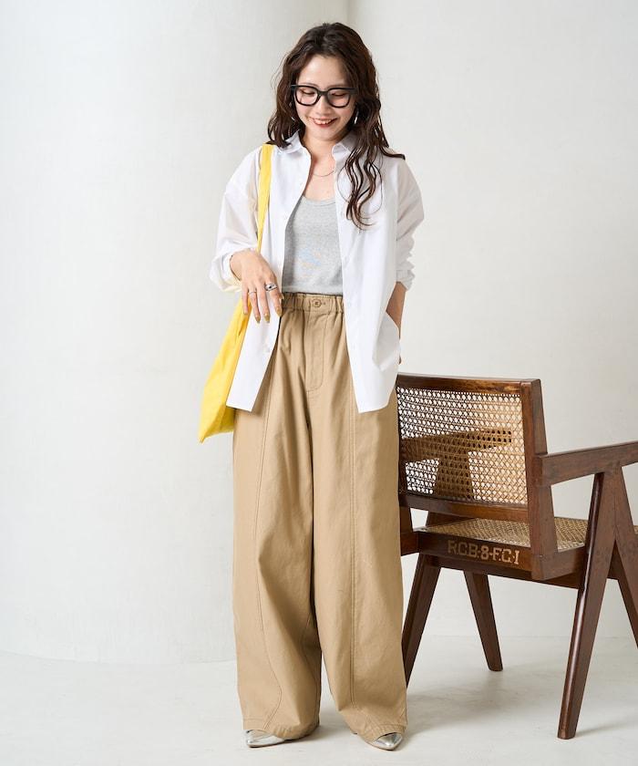 休閒寬鬆後幅斜紋長褲