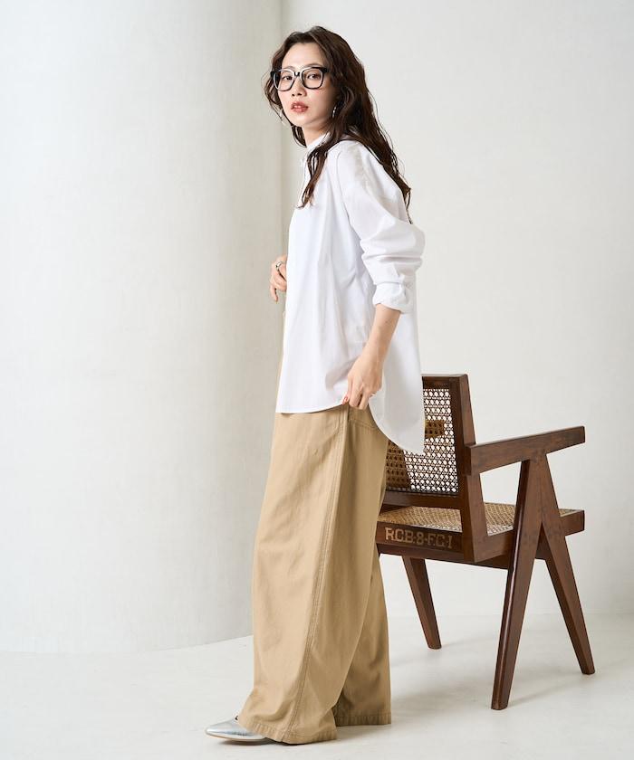 休閒寬鬆後幅斜紋長褲