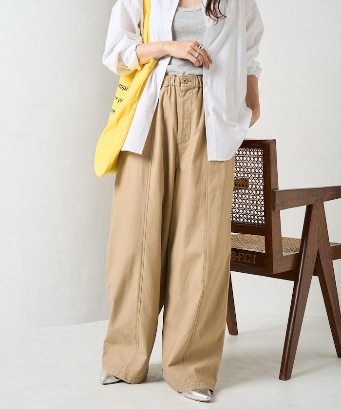 休閒寬鬆後幅斜紋長褲