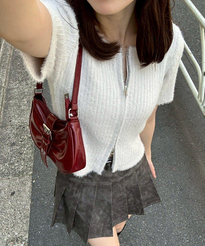 【RMAF】亮片羽毛雙拉鍊短袖針織衫