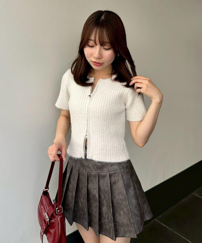 【RMAF】亮片羽毛雙拉鍊短袖針織衫