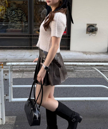 【RMAF】亮片羽毛雙拉鍊短袖針織衫