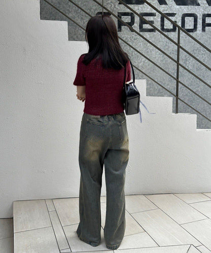 【RMAF】亮片羽毛雙拉鍊短袖針織衫