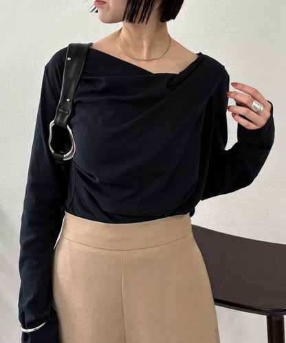 【人氣系列/新色白色・灰色2】一字肩長袖T恤※僅限電商渠道專屬顏色