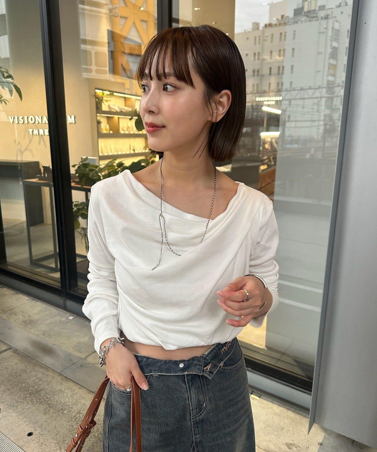 【人氣系列/新色白色・灰色2】一字肩長袖T恤※僅限電商渠道專屬顏色