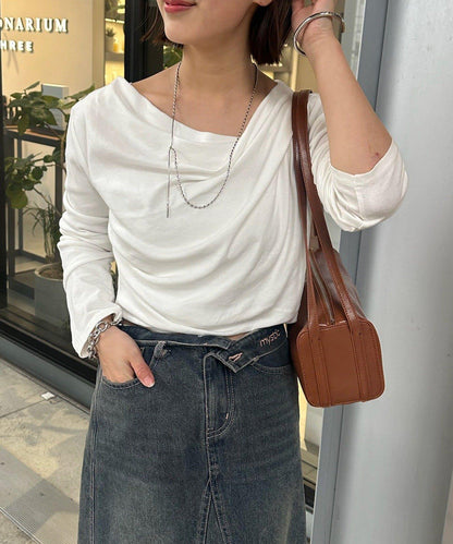 【人氣系列/新色白色・灰色2】一字肩長袖T恤※僅限電商渠道專屬顏色