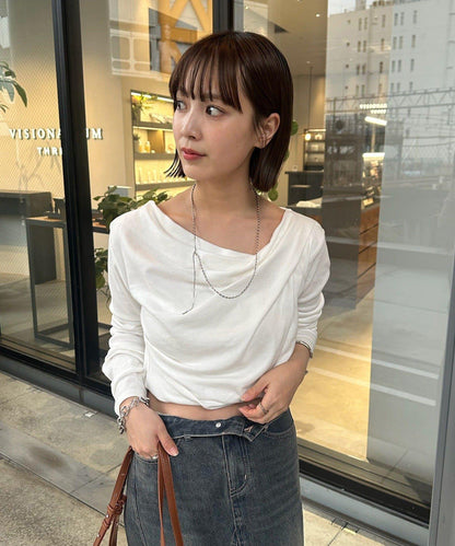 【人氣系列/新色白色・灰色2】一字肩長袖T恤※僅限電商渠道專屬顏色