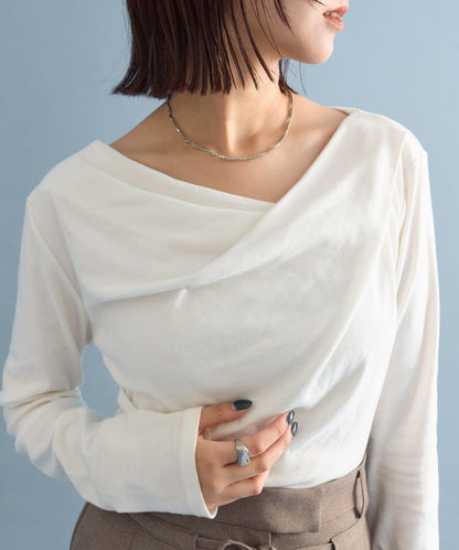 【人氣系列/新色白色・灰色2】一字肩長袖T恤※僅限電商渠道專屬顏色