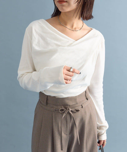 【人氣系列/新色白色・灰色2】一字肩長袖T恤※僅限電商渠道專屬顏色