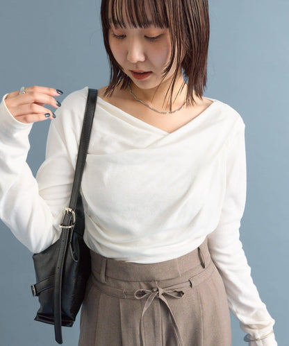 【人氣系列/新色白色・灰色2】一字肩長袖T恤※僅限電商渠道專屬顏色