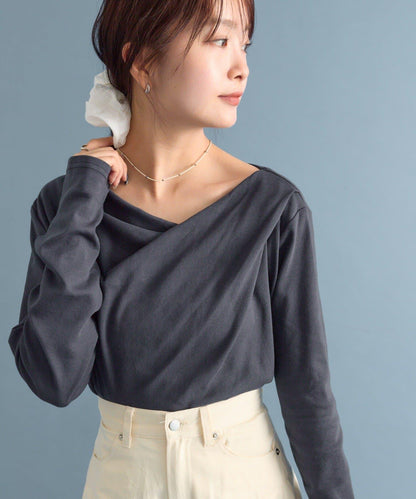 【人氣系列/新色白色・灰色2】一字肩長袖T恤※僅限電商渠道專屬顏色