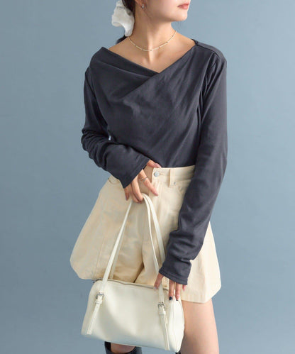 【人氣系列/新色白色・灰色2】一字肩長袖T恤※僅限電商渠道專屬顏色