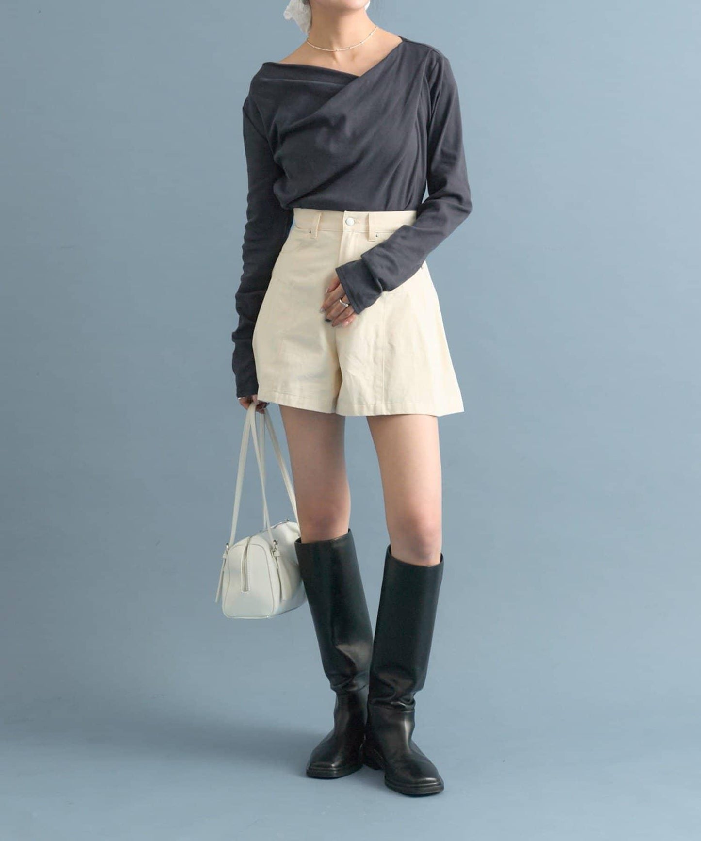 【人氣系列/新色白色・灰色2】一字肩長袖T恤※僅限電商渠道專屬顏色