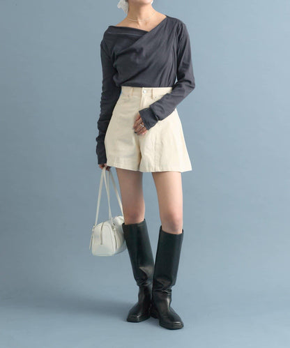 【人氣系列/新色白色・灰色2】一字肩長袖T恤※僅限電商渠道專屬顏色