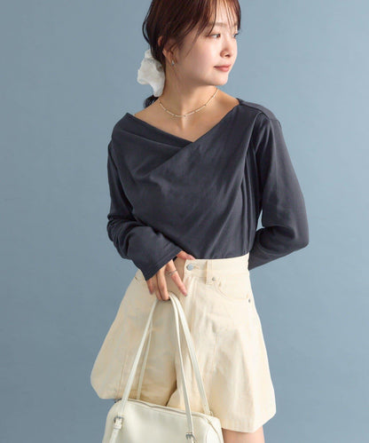 【人氣系列/新色白色・灰色2】一字肩長袖T恤※僅限電商渠道專屬顏色