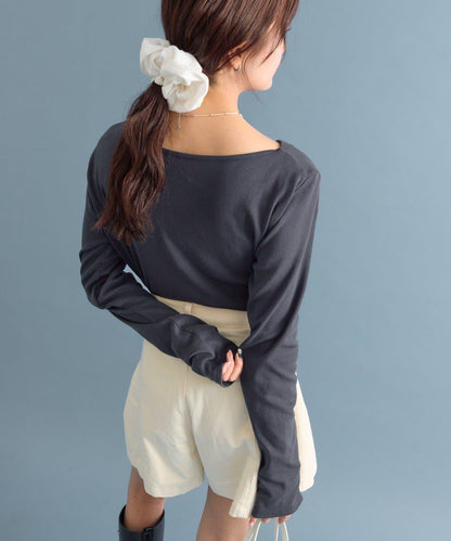 【人氣系列/新色白色・灰色2】一字肩長袖T恤※僅限電商渠道專屬顏色