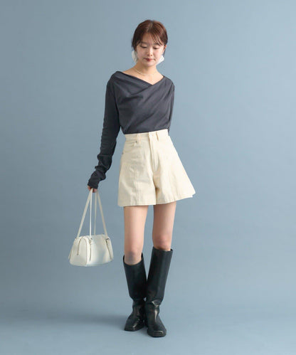 【人氣系列/新色白色・灰色2】一字肩長袖T恤※僅限電商渠道專屬顏色