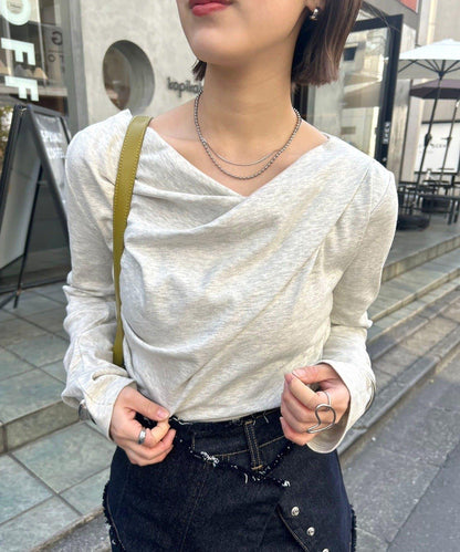 【人氣系列/新色白色・灰色2】一字肩長袖T恤※僅限電商渠道專屬顏色