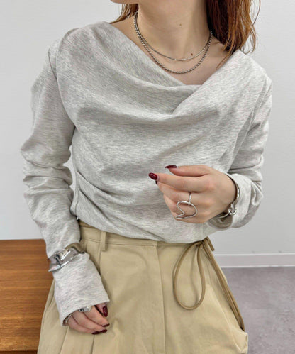 【人氣系列/新色白色・灰色2】一字肩長袖T恤※僅限電商渠道專屬顏色