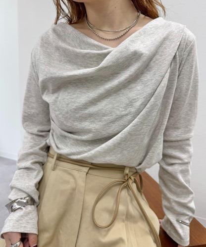 【人氣系列/新色白色・灰色2】一字肩長袖T恤※僅限電商渠道專屬顏色