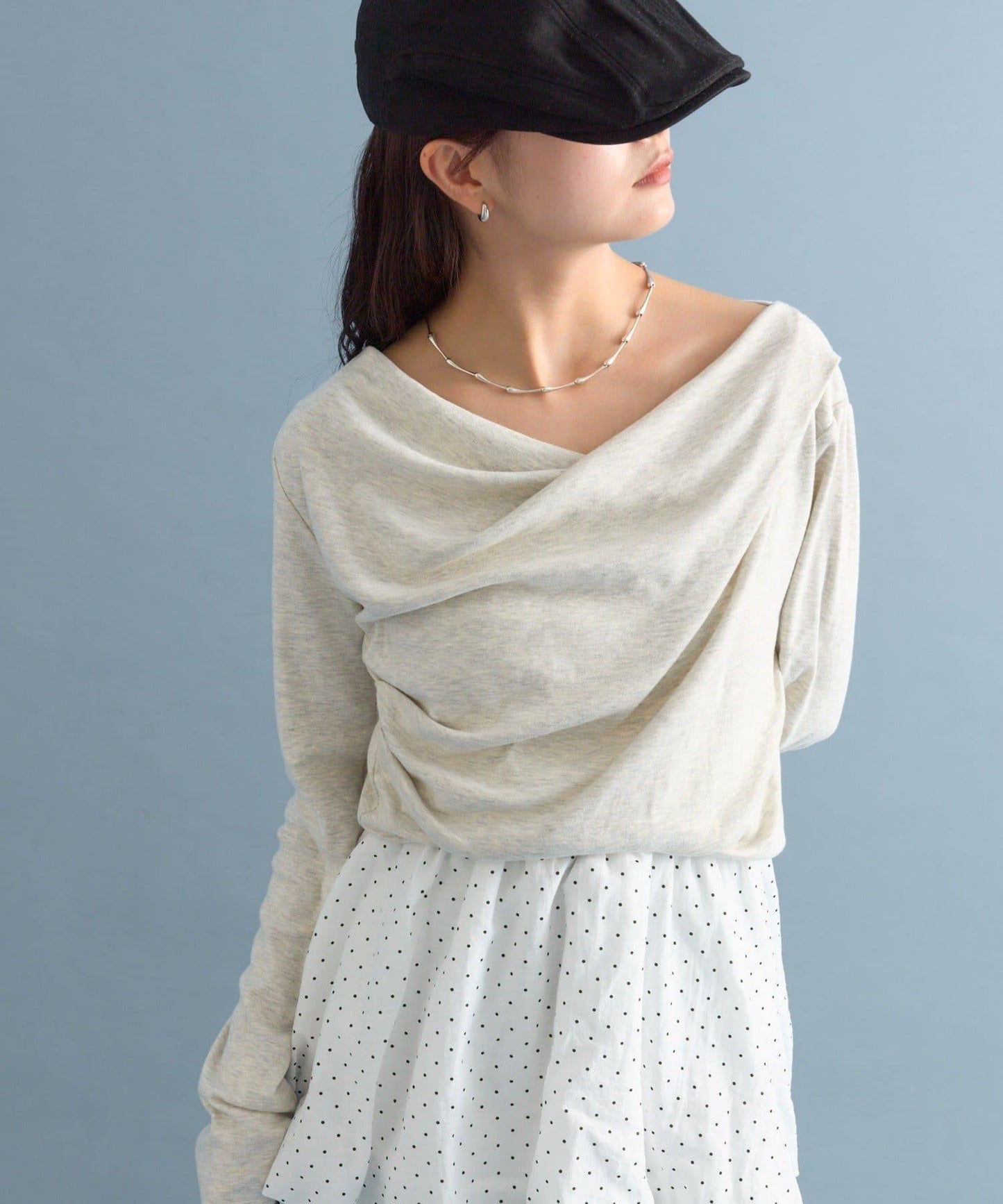 【人氣系列/新色白色・灰色2】一字肩長袖T恤※僅限電商渠道專屬顏色