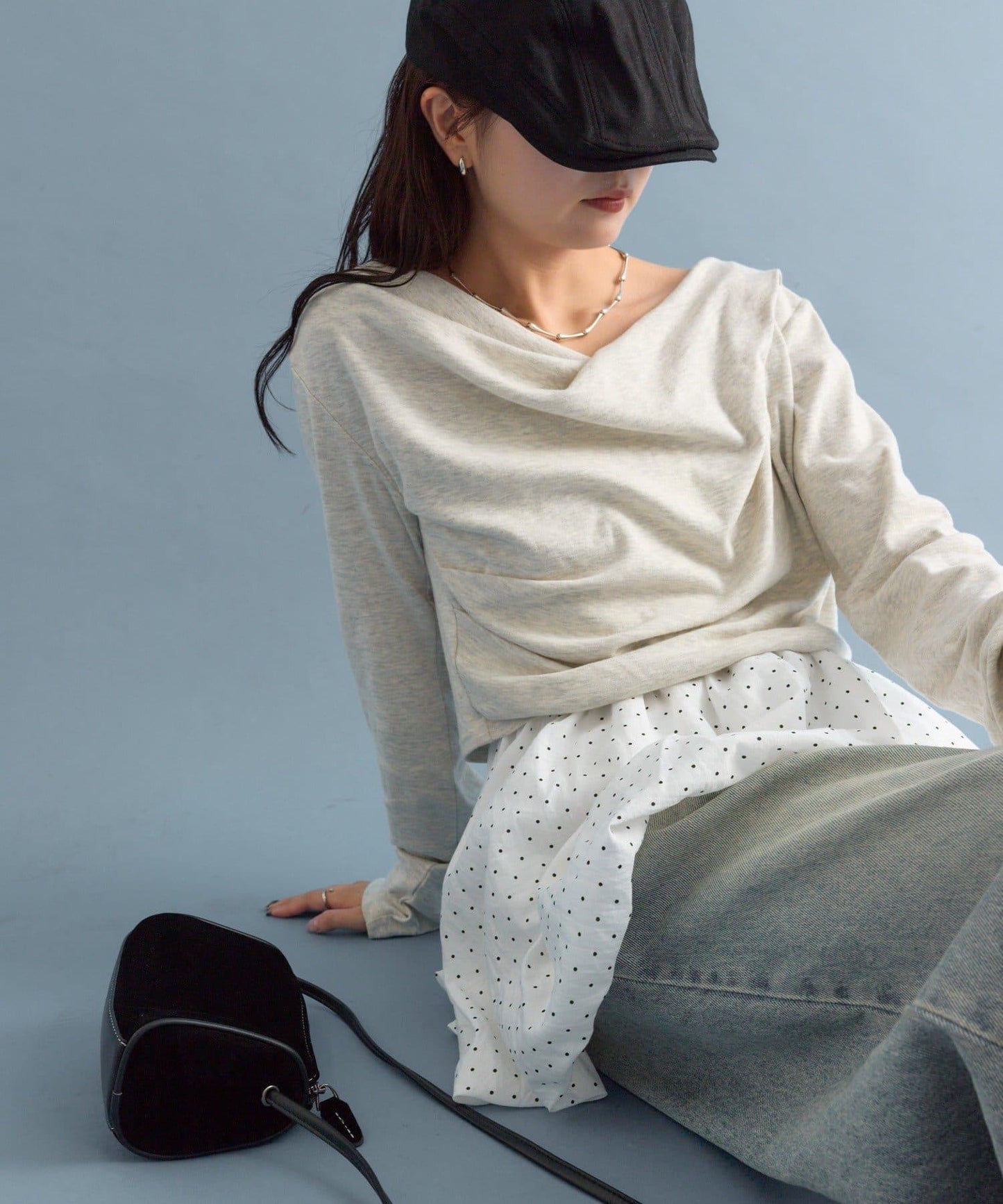 【人氣系列/新色白色・灰色2】一字肩長袖T恤※僅限電商渠道專屬顏色