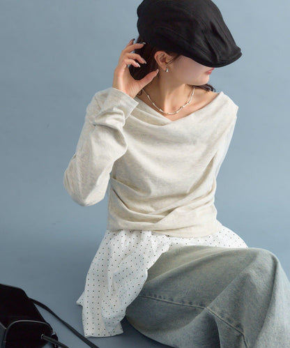 【人氣系列/新色白色・灰色2】一字肩長袖T恤※僅限電商渠道專屬顏色