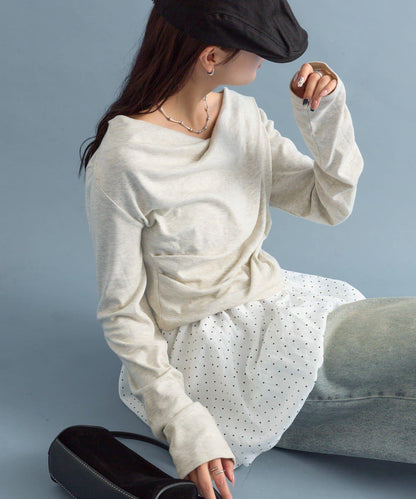 【人氣系列/新色白色・灰色2】一字肩長袖T恤※僅限電商渠道專屬顏色