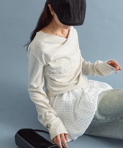 【人氣系列/新色白色・灰色2】一字肩長袖T恤※僅限電商渠道專屬顏色