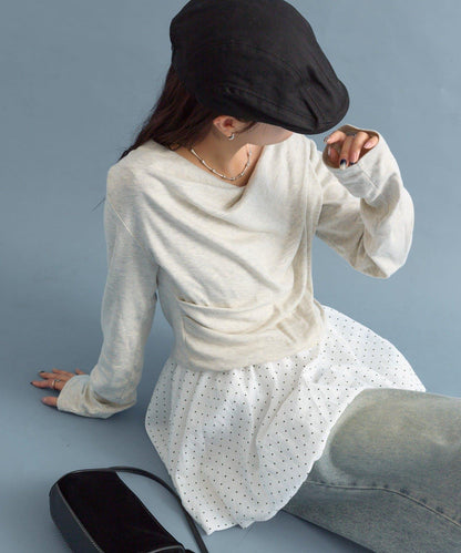 【人氣系列/新色白色・灰色2】一字肩長袖T恤※僅限電商渠道專屬顏色