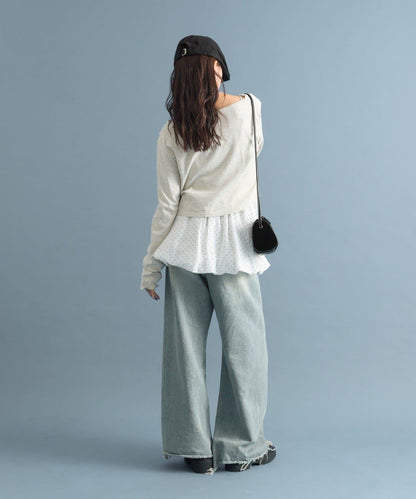 【人氣系列/新色白色・灰色2】一字肩長袖T恤※僅限電商渠道專屬顏色