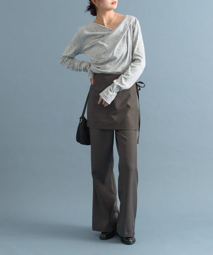 【人氣系列/新色白色・灰色2】一字肩長袖T恤※僅限電商渠道專屬顏色