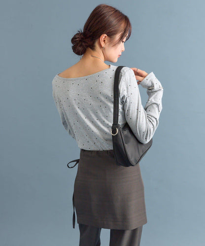 【人氣系列/新色白色・灰色2】一字肩長袖T恤※僅限電商渠道專屬顏色