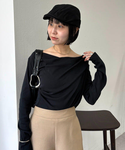 【人氣系列/新色白色・灰色2】一字肩長袖T恤※僅限電商渠道專屬顏色