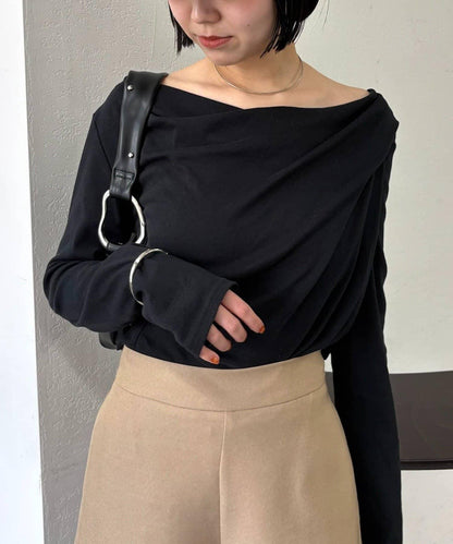 【人氣系列/新色白色・灰色2】一字肩長袖T恤※僅限電商渠道專屬顏色