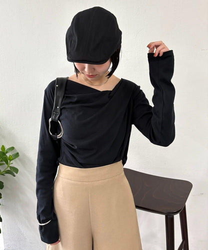 【人氣系列/新色白色・灰色2】一字肩長袖T恤※僅限電商渠道專屬顏色