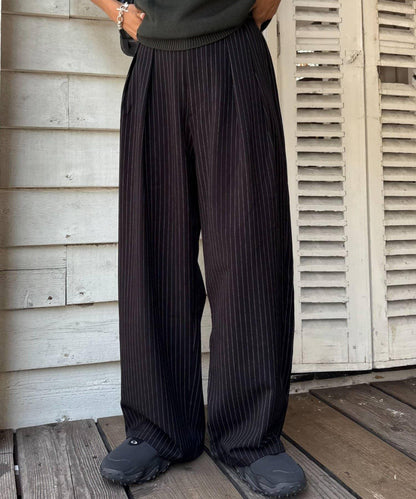 【UNISEX】NEW褶皺寬鬆闊腿褲