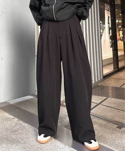 【UNISEX】NEW褶皺寬鬆闊腿褲