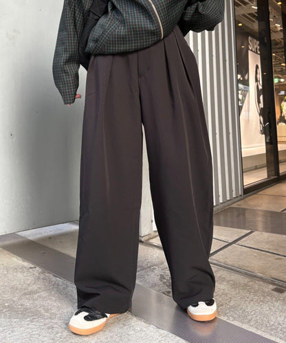 【UNISEX】NEW褶皺寬鬆闊腿褲