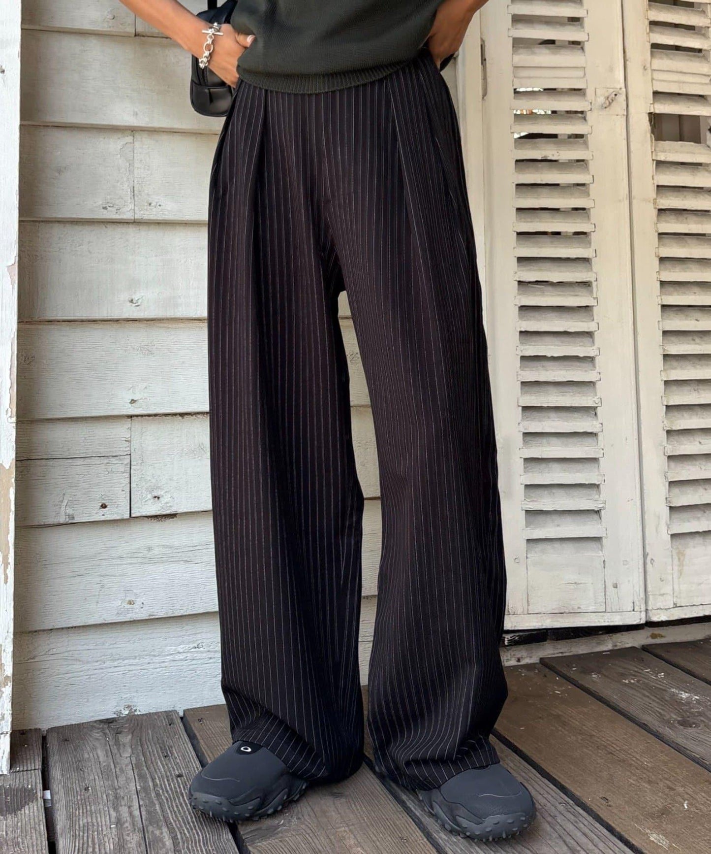 【UNISEX】NEW褶皺寬鬆闊腿褲