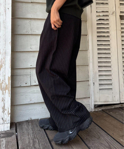 【UNISEX】NEW褶皺寬鬆闊腿褲