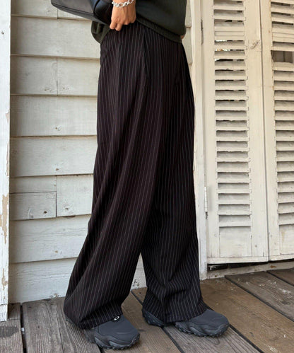 【UNISEX】NEW褶皺寬鬆闊腿褲