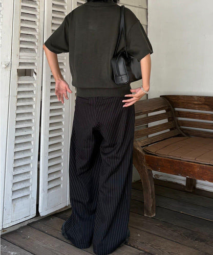 【UNISEX】NEW褶皺寬鬆闊腿褲