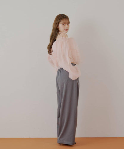 【Chico】荷葉邊一字肩襯衫