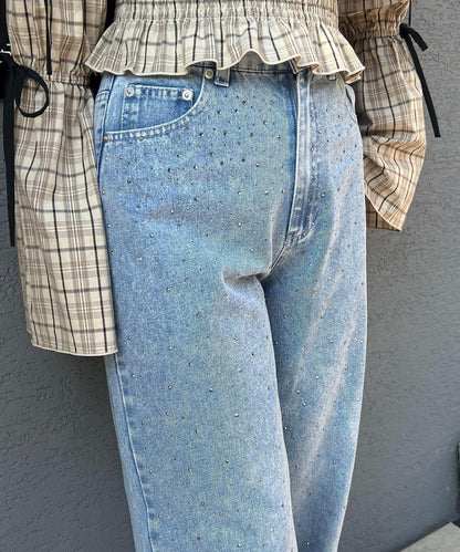 美麗剪裁鑲鑽牛仔褲