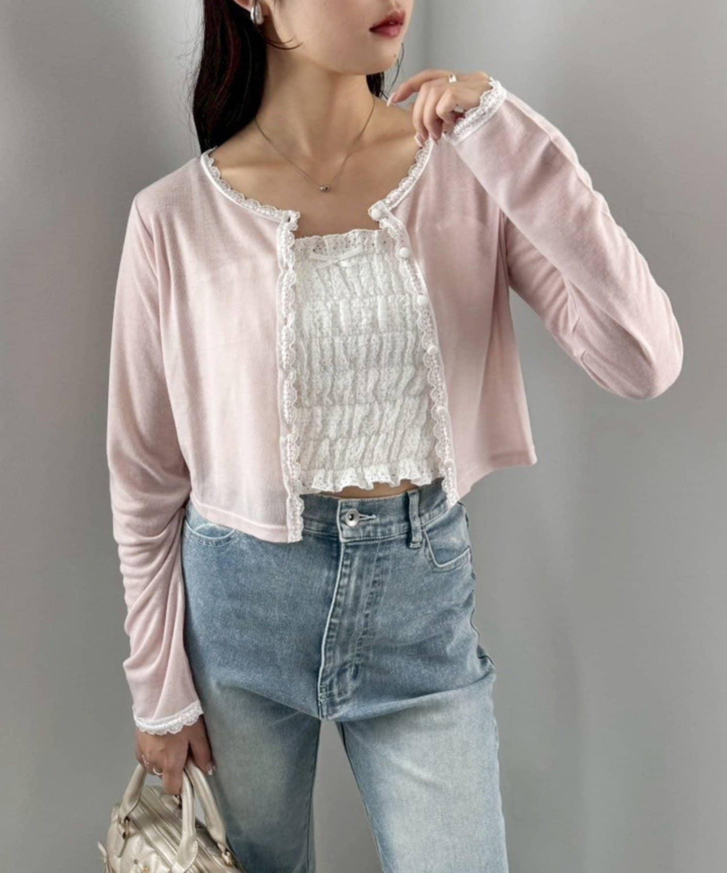 蕾絲拼接針織開衫